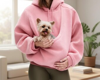 Sudadera con capucha para transportar perros, sudadera con capucha con bolsillo para mascotas para mujer, sudadera con capucha para cachorros, sudadera con capucha con bolsillo tipo canguro, regalo para amantes de los perros, sudadera con capucha extragrande y cómoda