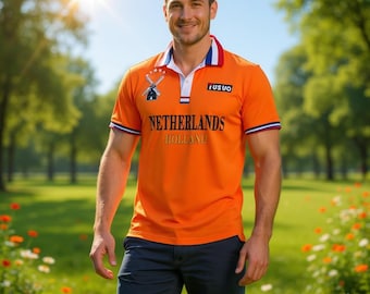 Netherlands Polo Shirt Men, Holland Polo Shirt, Dutch Flag Polo Shirt, Orange Polo Shirt, Netherlands Clothing, Casual Mens Polo