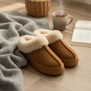 Zapatos de ante y piel de oveja para mujer, pantuflas de plataforma peludas, zapatos cálidos de invierno, zuecos de piel de oveja color castaño, un regalo cómodo para ella, forro de piel suave.