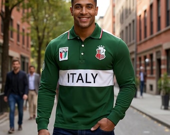 Polo de Italia para hombre, polo con la bandera italiana, polo de manga larga de Italia, camisa de Italia, ropa con orgullo italiano, regalo para él.