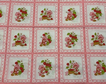 Strawberry Shortcake Cotton Fabric - BTFQ: APPROX. 17” x 22” - 12 Blocks (Pink)