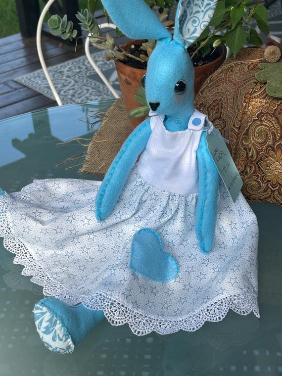Handmade Blue Felt Luna Lapin Bunny With Cotton Dress - Etsy Ireland