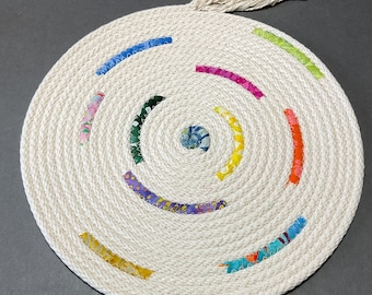 Salvamanteles de cuerda en espiral hecho a mano, posavasos y alfombrilla para velas
