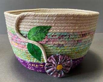 Cuenco de cuerda enrollada hecho a mano, cesta de tela decorativa