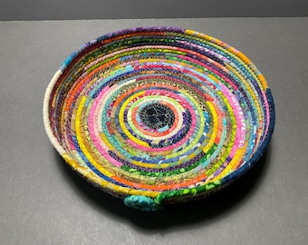 Bol de cuerda enrollada multicolor, bandeja redonda hecha a mano, cesta decorativa