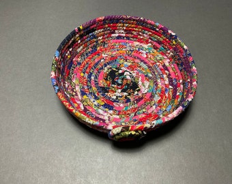 Cuenco de cuerda enrollada, cesta de arte textil multicolor, OOAK