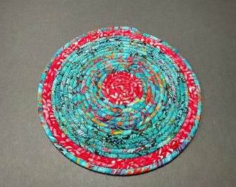 Salvamanteles turquesa/rojo, salvamanteles de cuerda enrollada, salvamanteles de tela batik
