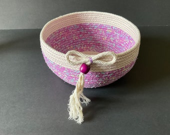 Cuenco de cuerda batik de lavanda, cesta textil artesanal