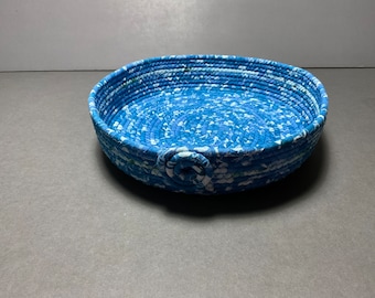 Cuenco de cuerda enrollada de tela batik azul, cesta de arte textil