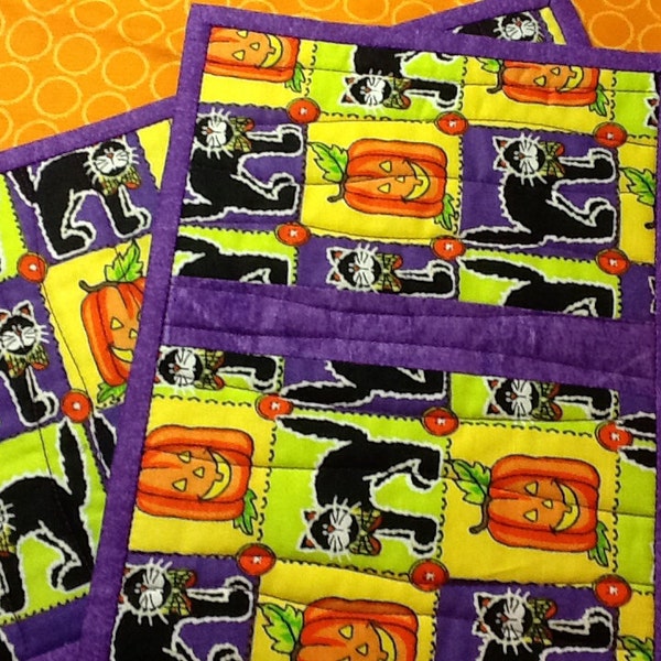 Quilted Halloween Mug Rug Set, Jack O'lantern Candle Mat, Halloween Snack Mat,  Quiltsy Handmade