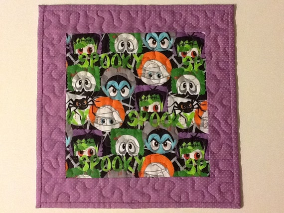 Spooky Halloween Mug Rug, Handmade Quilted Candle Mat