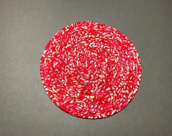 Salvamanteles de cuerda enrollada roja, almohadilla térmica de tela con estampado batik, tapete para velas