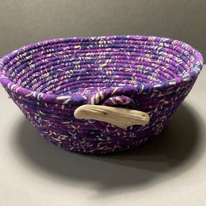 Purple Batik Coiled Rope Bowl, Coiled Rope Bask Decorative Rope BaskTextile Art Bowl