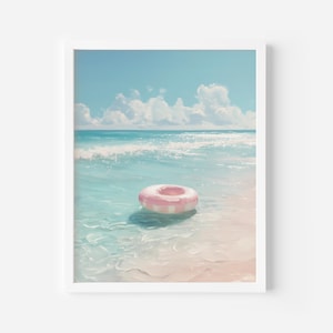 Vacation Poster, Summer Printable Wall Art, Pink Beach Decor, Ocean Floating Print, Girly Apartment Artwork, Coastal Digital Download