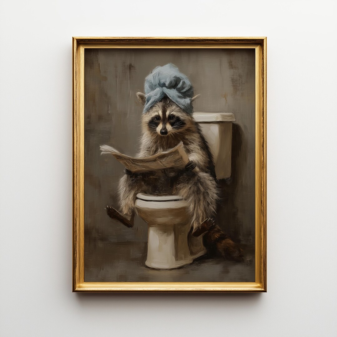 Raccoon on Toilet Print: Funny Vintage Bathroom Art (digital Download ...