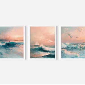 Coastal Triptych Art Print Set: Pastel Ocean View, Beach House Decor (Digital Downloads)