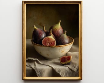 Impressão de natureza morta com figos: arte barroca de cozinha vintage (download digital)