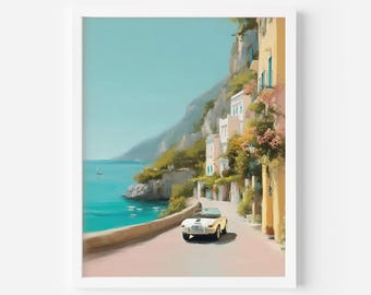 Retro Amalfi Coast Print: Vintage Italian Convertible Car Art (Digital Download)