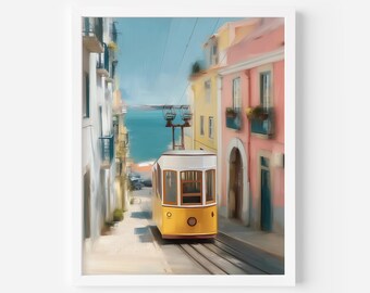 Lisbon Tram Print: Pastel Portugal Travel Poster (Digital Download)