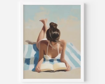 Beach Reading Art Print: Coastal Summer Decor (Digital Download)