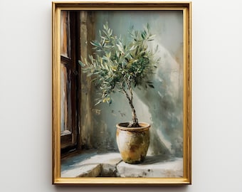 Vintage Olive Tree Still Life Print: Rustic Mediterranean Wall Art (Digital Download)