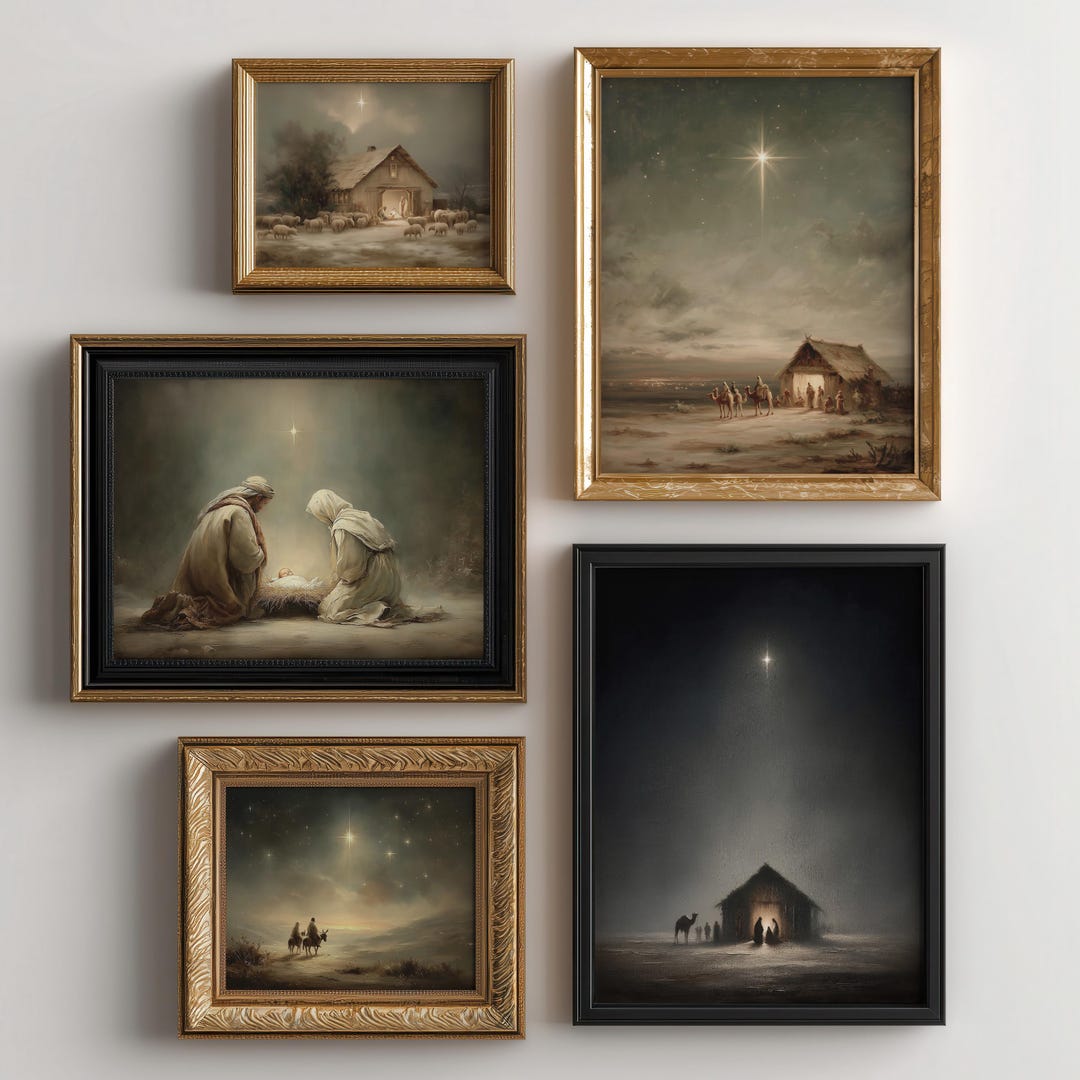 Nativity Scene Print Set, Christmas Story, Gallery Wall Art Bundle ...