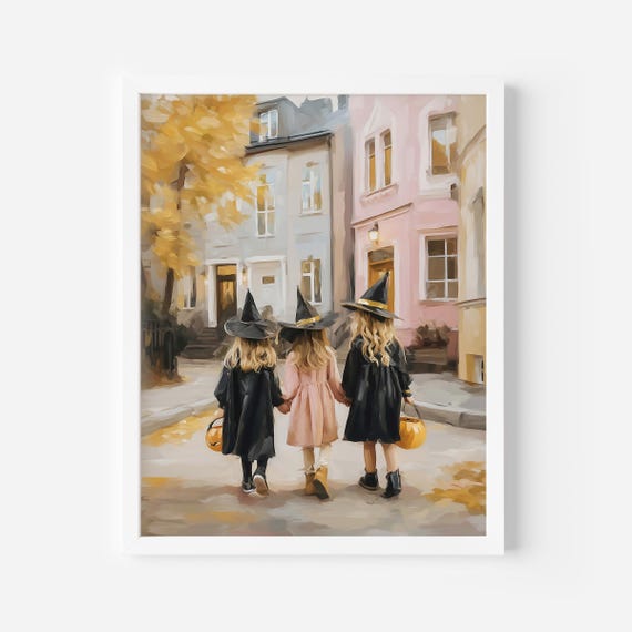 Halloween Girls Poster: Pastel Spooky Wall Art (Digital Download)