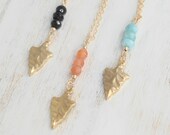 Gold Arrowhead Necklace Gemstone, 14k Gold Filled,Brass,Black Onyx, Moonstone, Blue Peruvian Opal, You choose Gem, Boho Chic Style