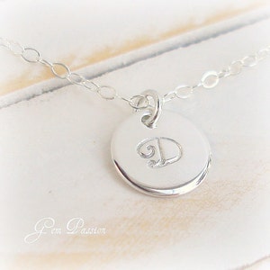 Sterling Silver Initial Disc Necklace, Custom Hand Stamped, 3/8ths inch Disc, Thick 20 Gauge, Personalized Necklace, You choose Font