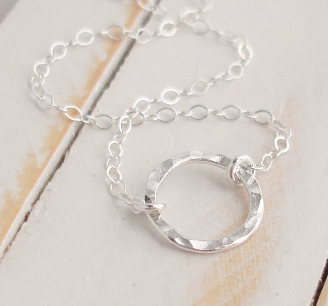 Dainty Karma Necklace Sterling Silver Hammered Ring Suspended Etsy