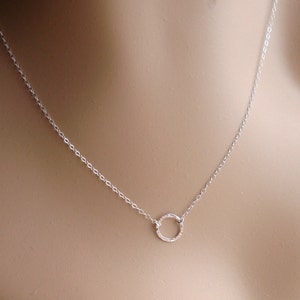 Dainty Silver Ring necklace, Karma Necklace, Eternity Circle, Layering necklace, Suspended Circle, Sterling Silver, Everyday Necklace
