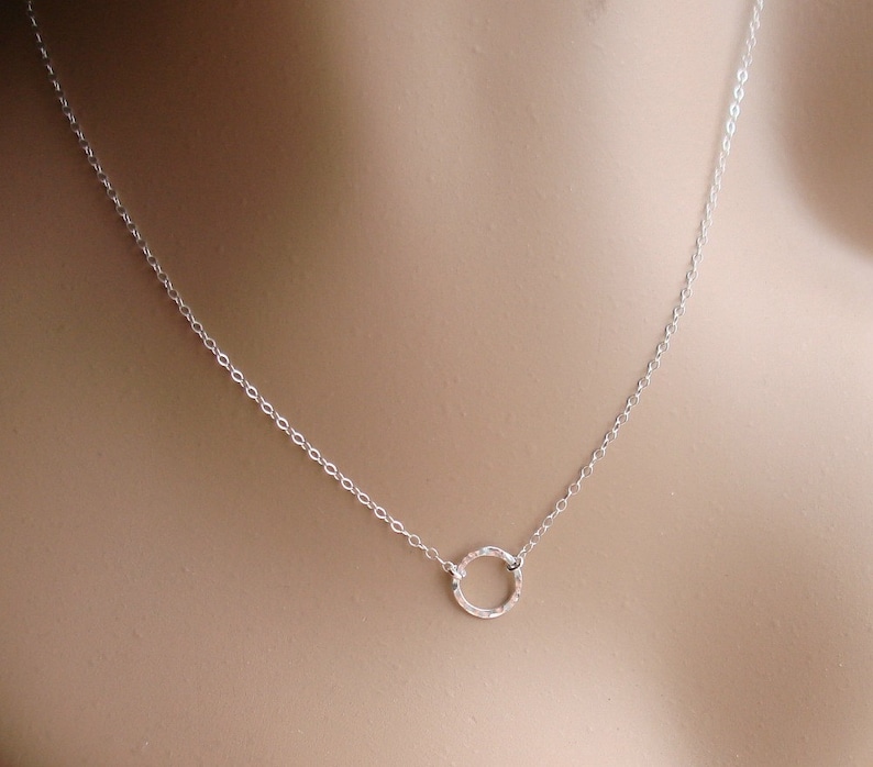 Dainty Karma Necklace Sterling Silver Hammered Ring Suspended Etsy