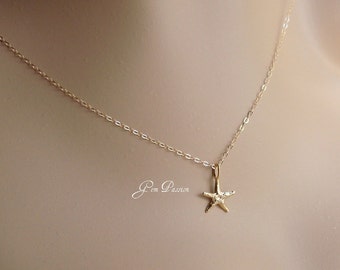 Gold Starfish Charm Necklace: 18k Vermeil, 14k Gold Filled Chain