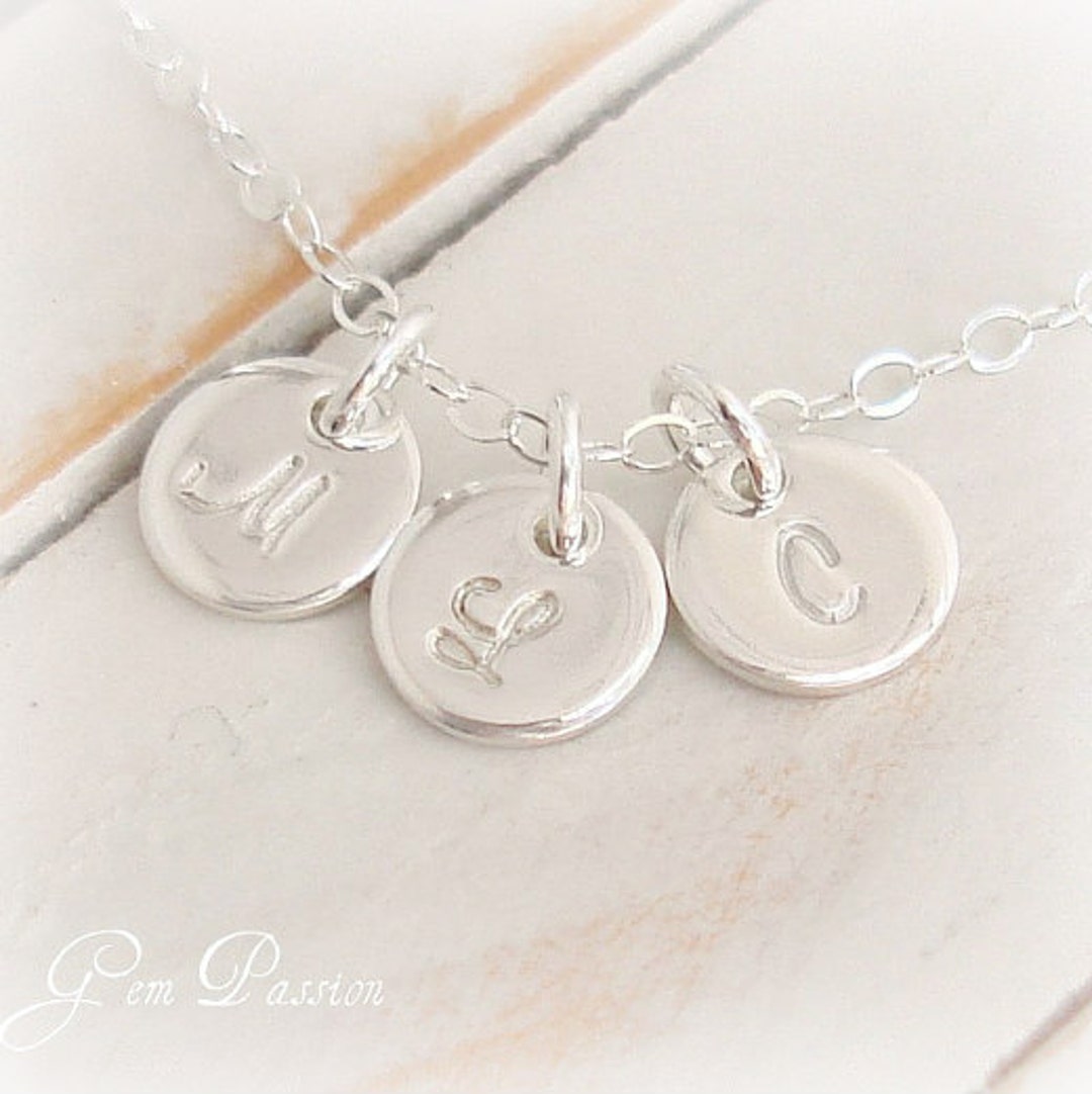 Mothers Necklace Sterling Silver Initial Disc Custom Hand - Etsy