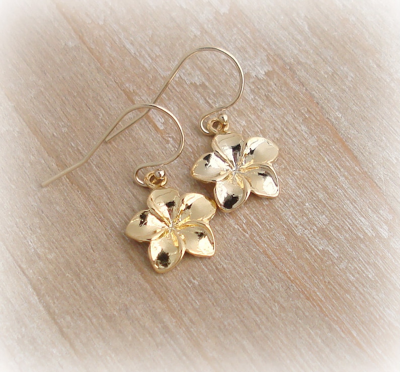 Gold Plumeria Earrings 18k Gold Vermeil Charm 14k Gold Etsy