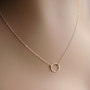 Gold Ring Necklace, 14k Gold Filled Circle Disc, Hammered or Smooth, Eternity Circle, Suspended Circle, Choker Necklace, Delicate Necklace