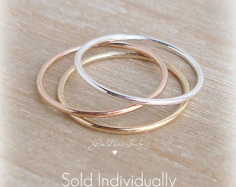 Stacking Rings, Sterling Silver Ring, 14K Gold Filled Ring, Rose Gold Filled Ring, Smooth Stacking Rings, 18 Gauge 1mm, Thin Delicate Ring