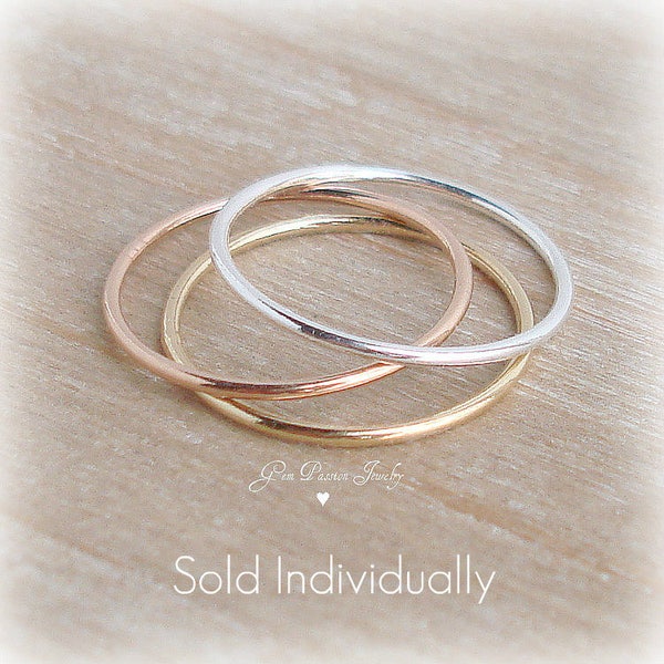 Stacking Rings, Sterling Silver Ring, 14K Gold Filled Ring, Rose Gold Filled Ring, Smooth Stacking Rings, 18 Gauge 1mm, Thin Delicate Ring