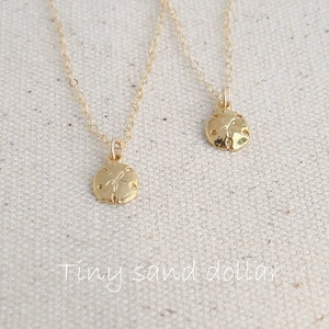 Gold Sand Dollar Necklace, 18k Gold Vermeil Sand Dollar, 14k gold filled Chain, Tiny Sand dollar Jewelry, Beach necklace, Matt or Shiny