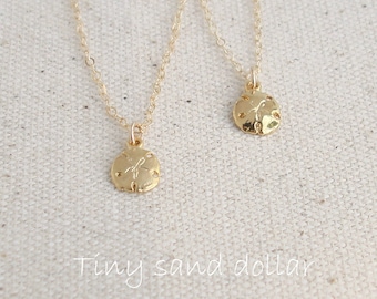 Gold Sand Dollar Necklace, 18k Gold Vermeil Sand Dollar, 14k gold filled Chain, Tiny Sand dollar Jewelry, Beach necklace, Matt or Shiny