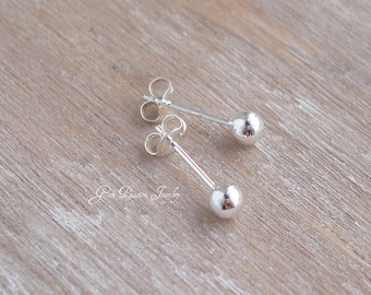 Sterling Silver Ball Earrings 4mm or 3mm, Post Earring, Stud Earrings, Tiny Delicate Minimalist, Metal Silver Studs, Cartilage Lobe Earring