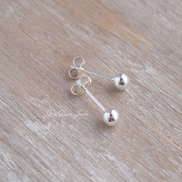 Sterling Silver Ball Earrings 4mm or 3mm, Post Earring, Stud Earrings, Tiny Delicate Minimalist, Metal Silver Studs, Cartilage Lobe Earring