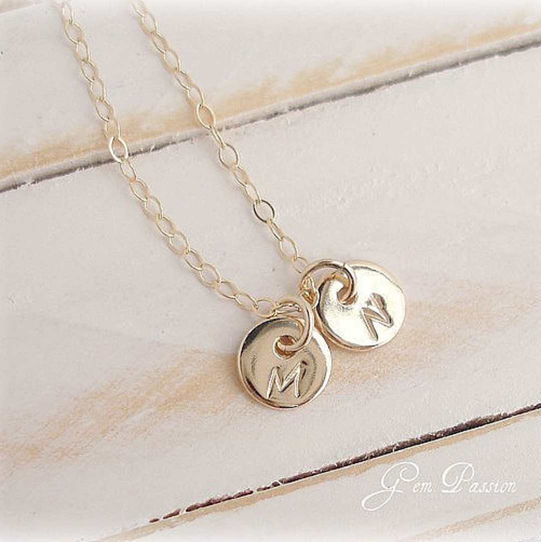 Dainty Gold Necklace 14K Gold Filled INITIAL Necklace 2 Disc dainty-gold-necklace-14k-gold-filled-initial-necklace-2-disc
