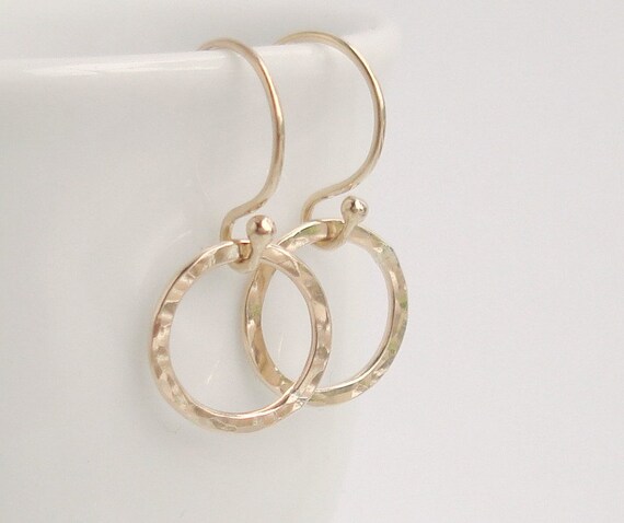 Dainty Gold Hoop Earrings 14k Gold Filled Hammered Hoops | Etsy