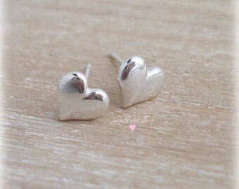 Sterling Silver Heart Earrings Post Studs Delicate Minimalist Tiny Valentine Gift