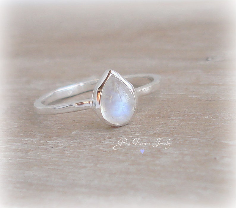 Rainbow Moonstone Ring in Sterling Silver, Boho Style, Teardrop Gemstone, June Birthstone, Handmade, Moon Goddess 