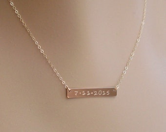 Gold Bar Necklace - Personalized - 14K Gold Filled - Nameplate Necklace - Custom - Horizontal Bar - Vertical Bar - Name Date Hand Stamped