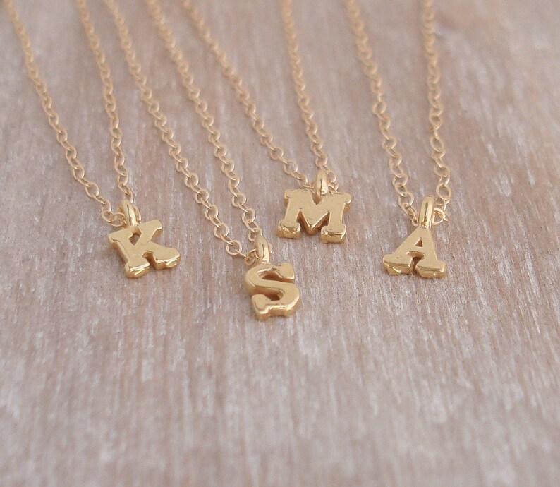 TINY Gold Initial Necklace Dainty Gold necklace 14k Gold Etsy