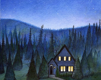 8 by 10" giclee print of Soul Place, home in the Winter mountains