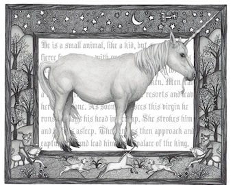 8x10 Giclee Illustrated Print of Unicorn Mythological Beast